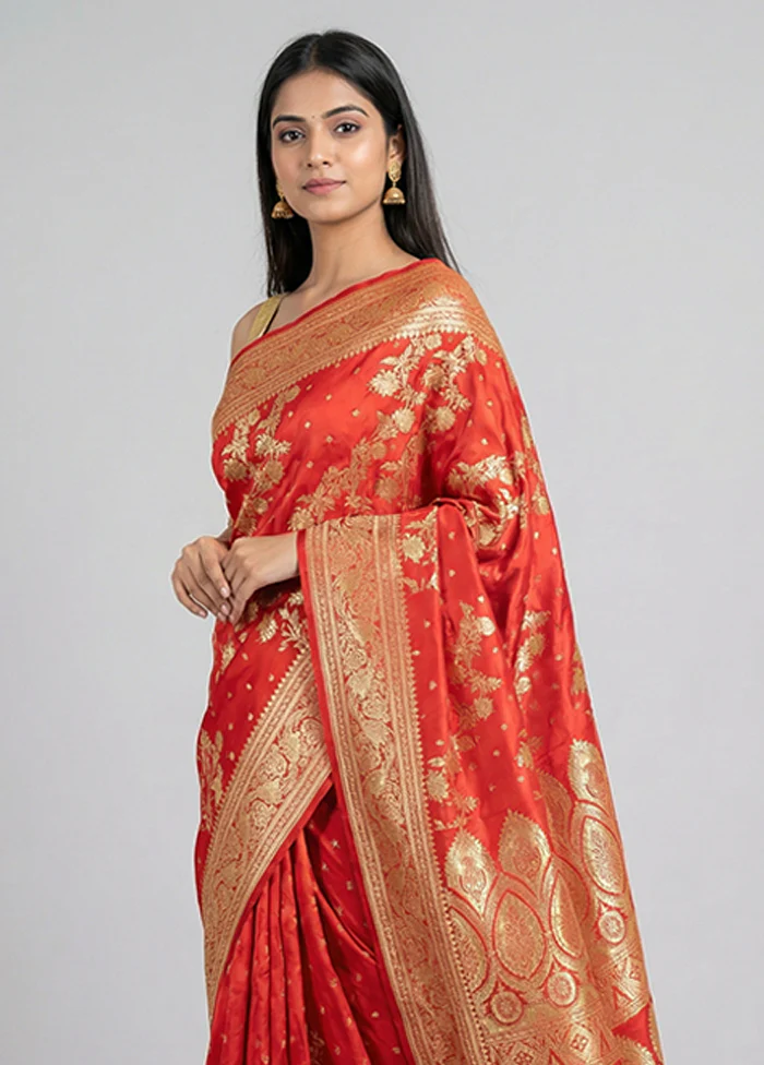 Pink Handloom Banarasi Pure Silk Saree With Blouse Piece - Image 2