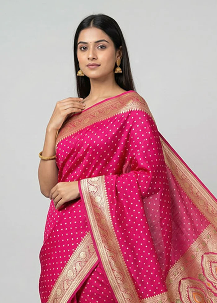 Pink Handloom Banarasi Pure Silk Saree With Blouse Piece - Image 2