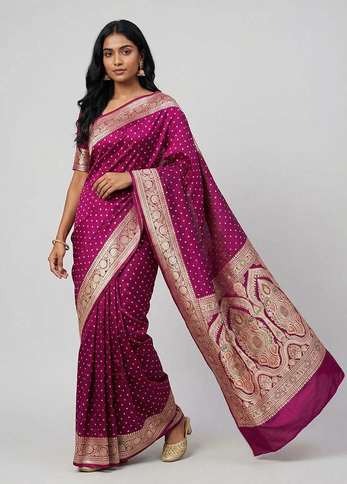 Pink Handloom Banarasi Pure Silk Saree With Blouse Piece
