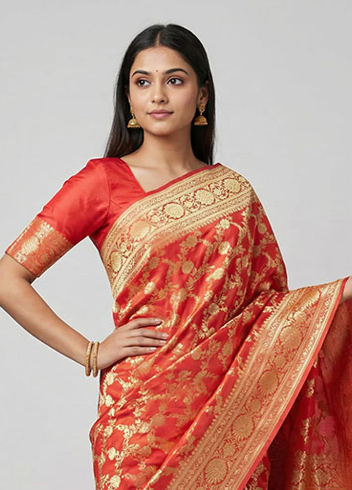 Pink Handloom Banarasi Pure Silk Saree With Blouse Piece - Image 2