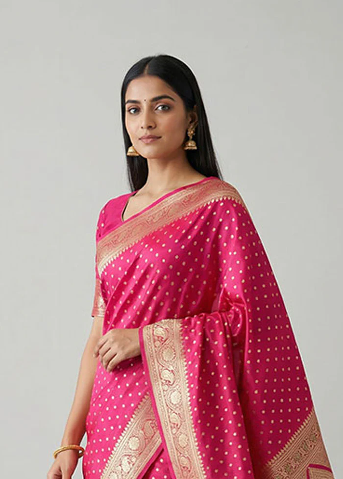 Pink Handloom Banarasi Pure Silk Saree With Blouse Piece - Image 2