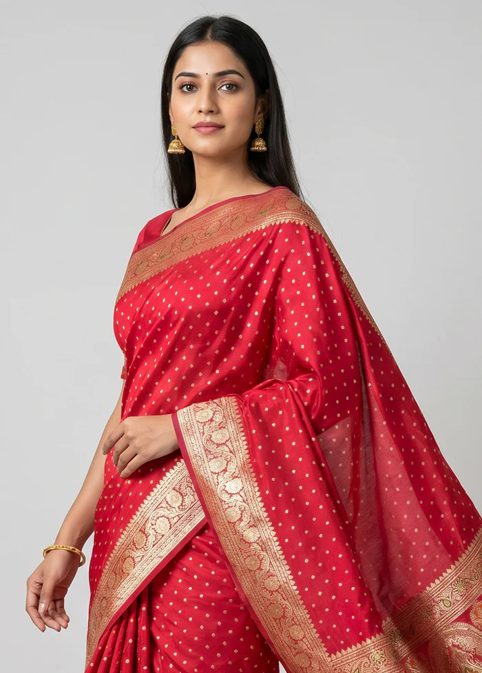 Pink Handloom Banarasi Pure Silk Saree With Blouse Piece - Image 2