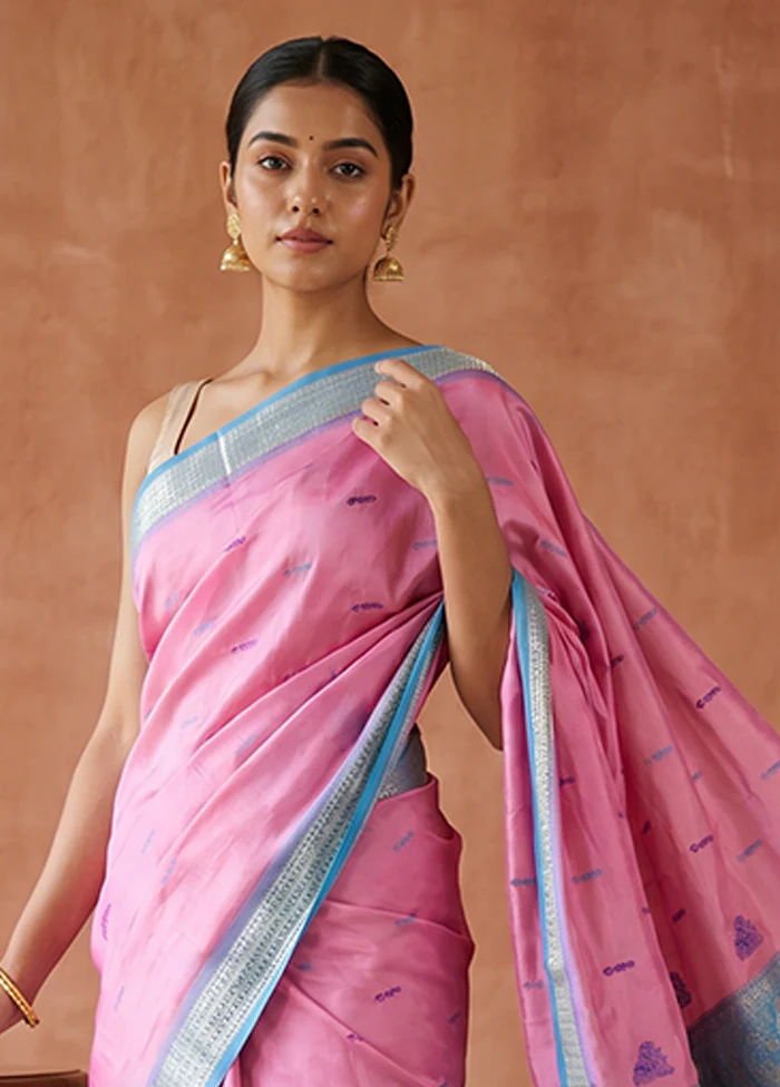 Pink Handloom Bomkai Pure Silk Saree With Blouse Piece - Image 2