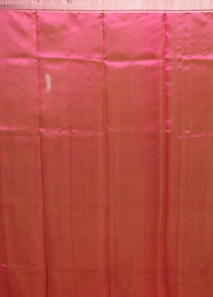 Pink Handloom Chanderi Pure Cotton Saree With Blouse Piece - Image 5