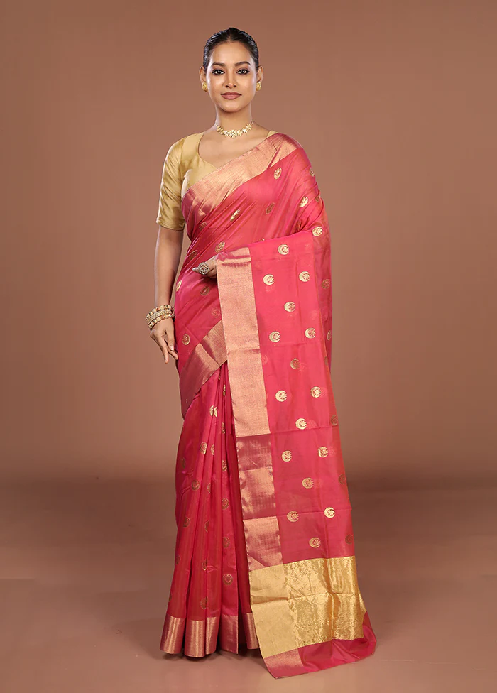 Pink Handloom Chanderi Pure Silk Saree With Blouse Piece - Image 2