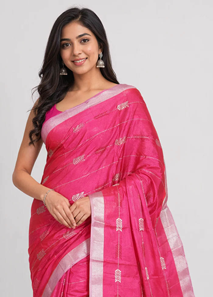 Pink Handloom Chanderi Pure Silk Saree With Blouse Piece - Image 2