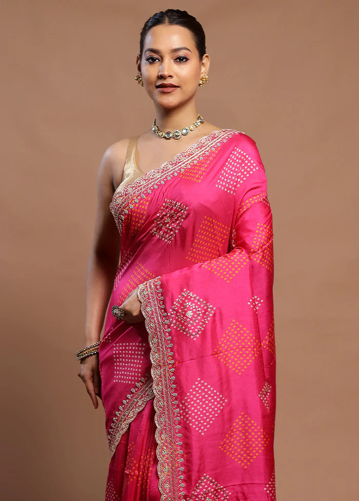 Pink Handloom Chiffon Pure Silk Saree With Blouse Piece - Image 2