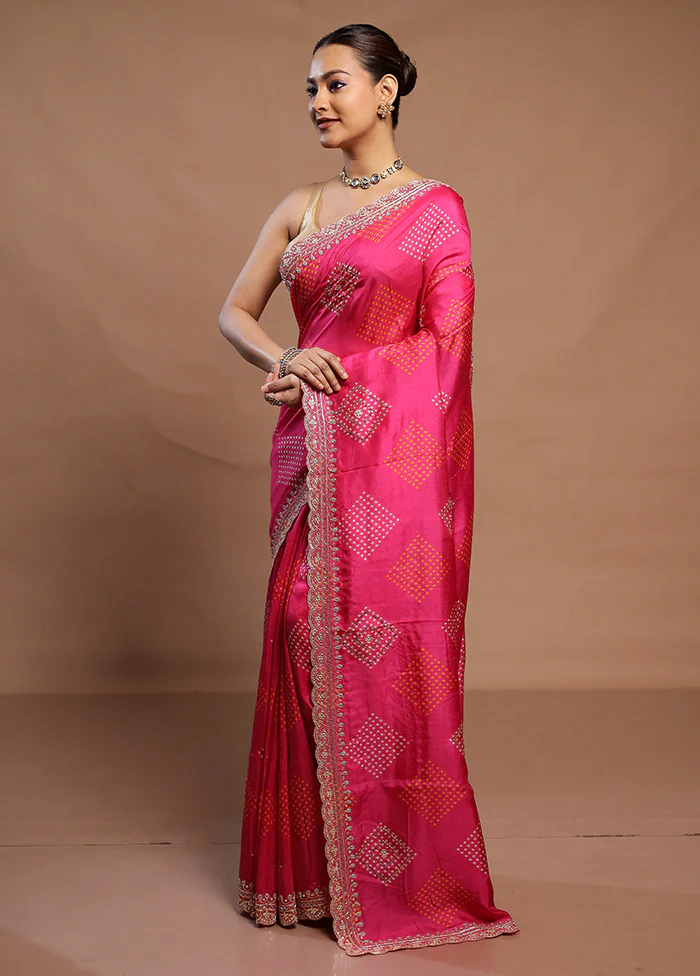 Pink Handloom Chiffon Pure Silk Saree With Blouse Piece - Image 4