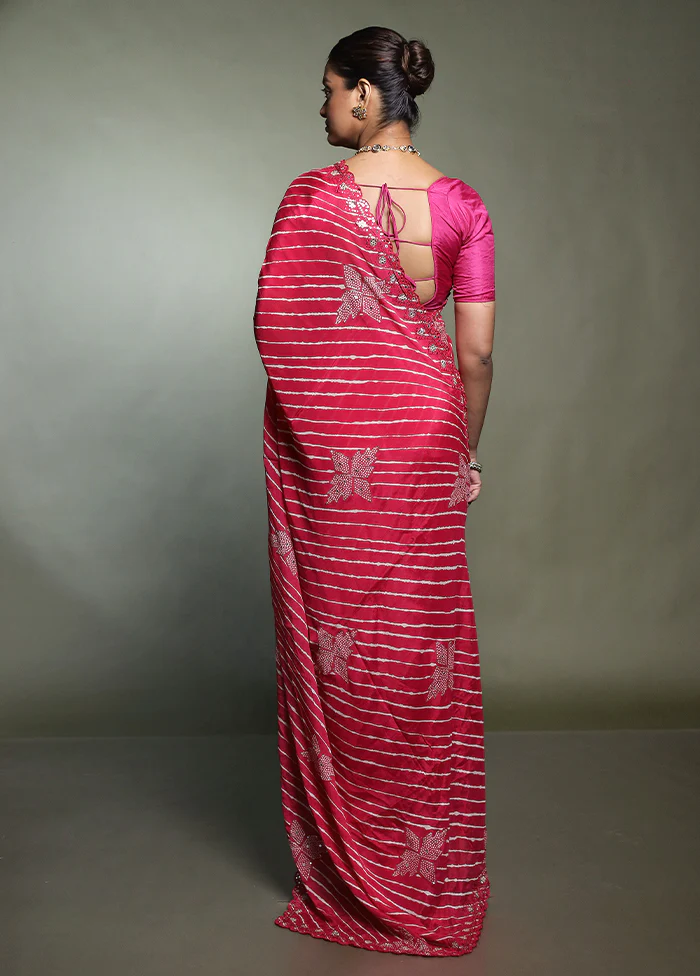 Pink Handloom Chiffon Pure Silk Saree With Blouse Piece - Image 3