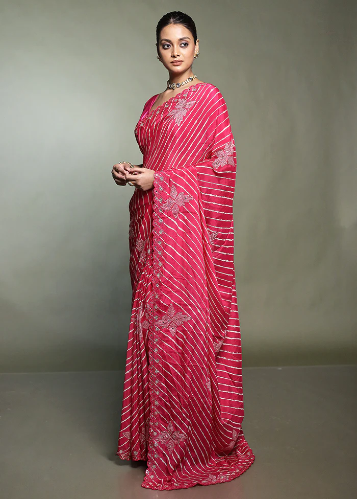 Pink Handloom Chiffon Pure Silk Saree With Blouse Piece - Image 4