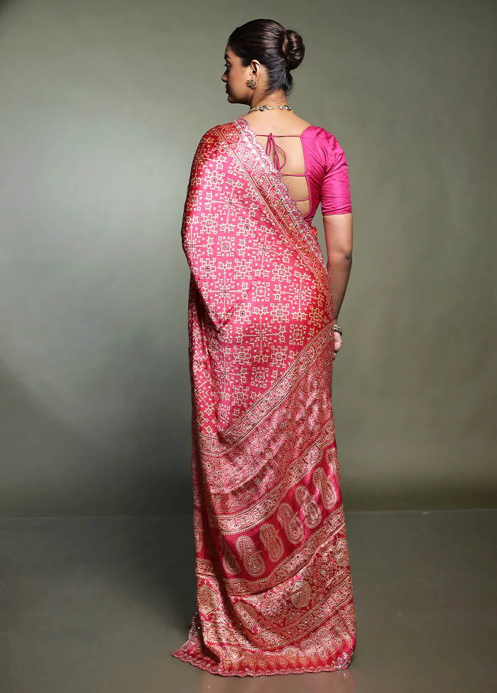 Pink Handloom Chiffon Pure Silk Saree With Blouse Piece - Image 3