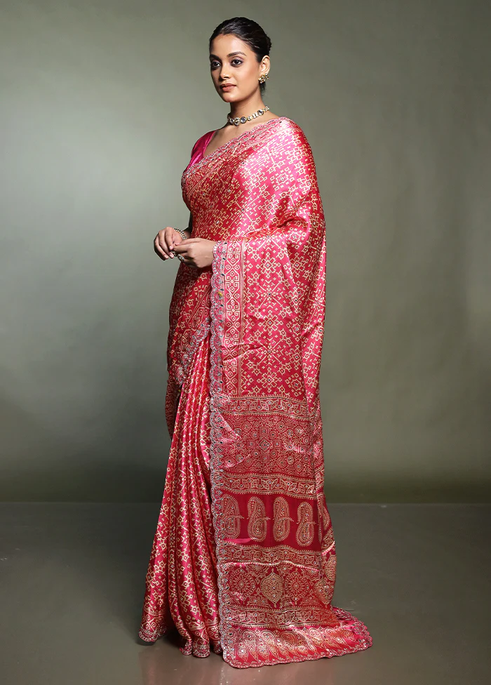 Pink Handloom Chiffon Pure Silk Saree With Blouse Piece - Image 4