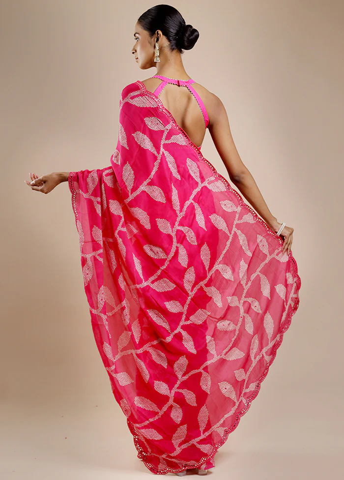 Pink Handloom Chiffon Pure Silk Saree With Blouse Piece - Image 4