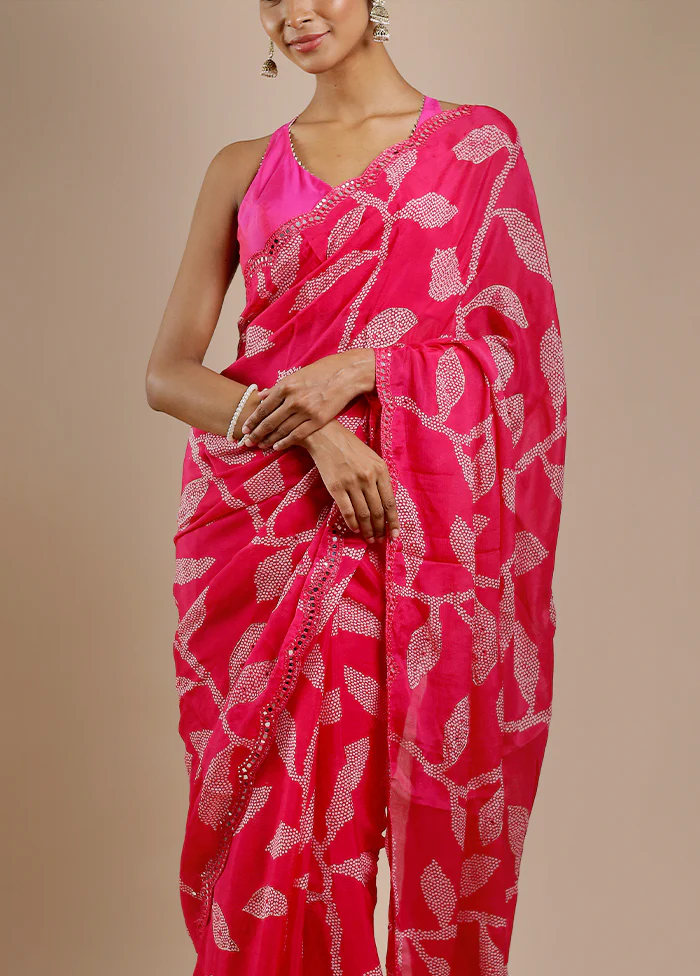 Pink Handloom Chiffon Pure Silk Saree With Blouse Piece - Image 5