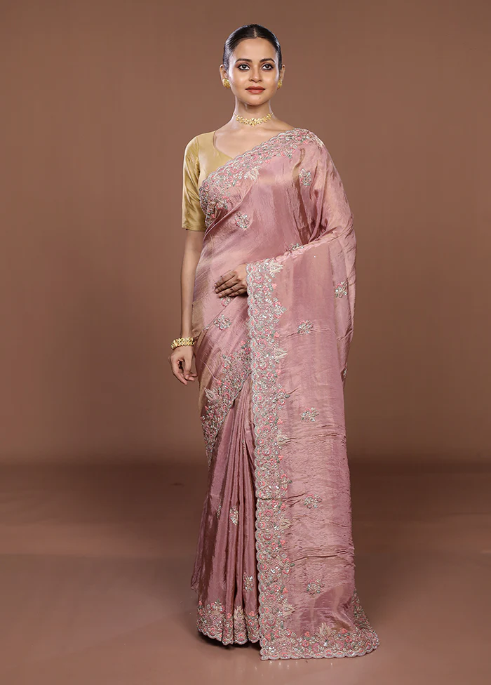 Pink Handloom Chiffon Pure Silk Saree With Blouse Piece - Image 2