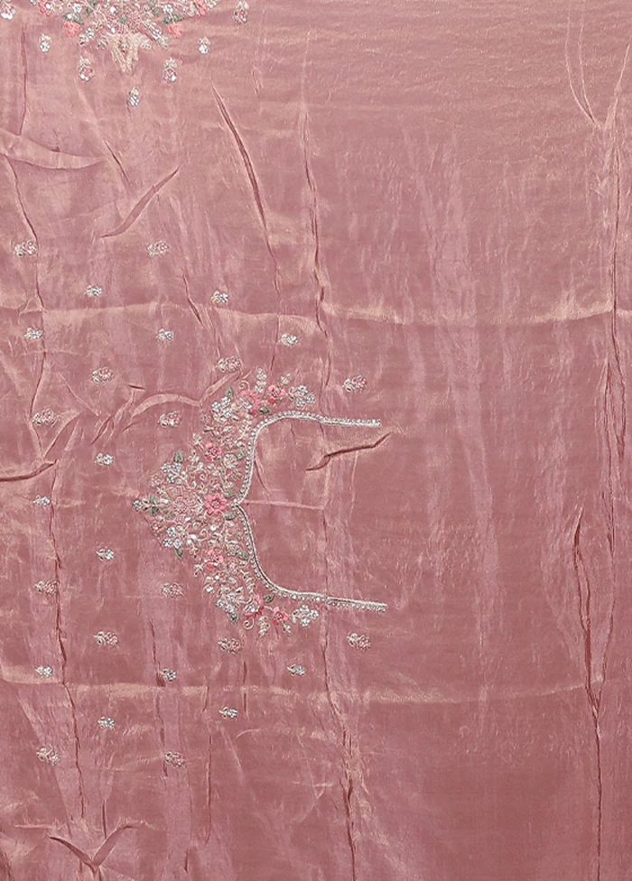Pink Handloom Chiffon Pure Silk Saree With Blouse Piece - Image 5