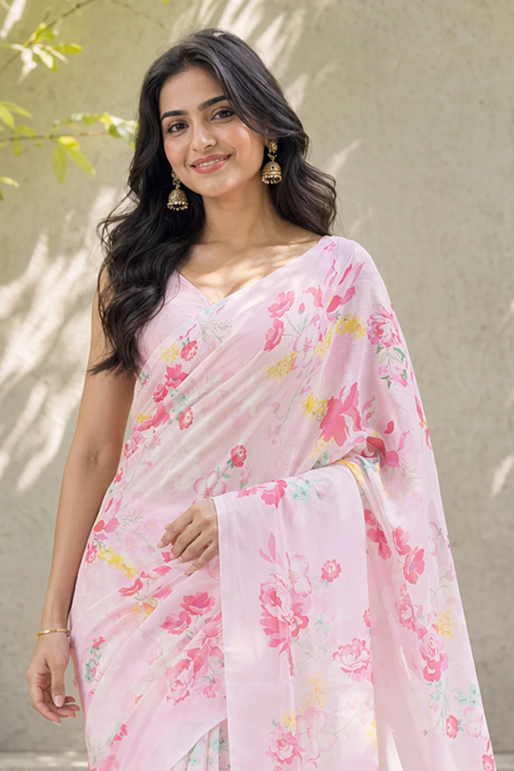 Pink Handloom Chiffon Pure Silk Saree With Blouse Piece - Image 2