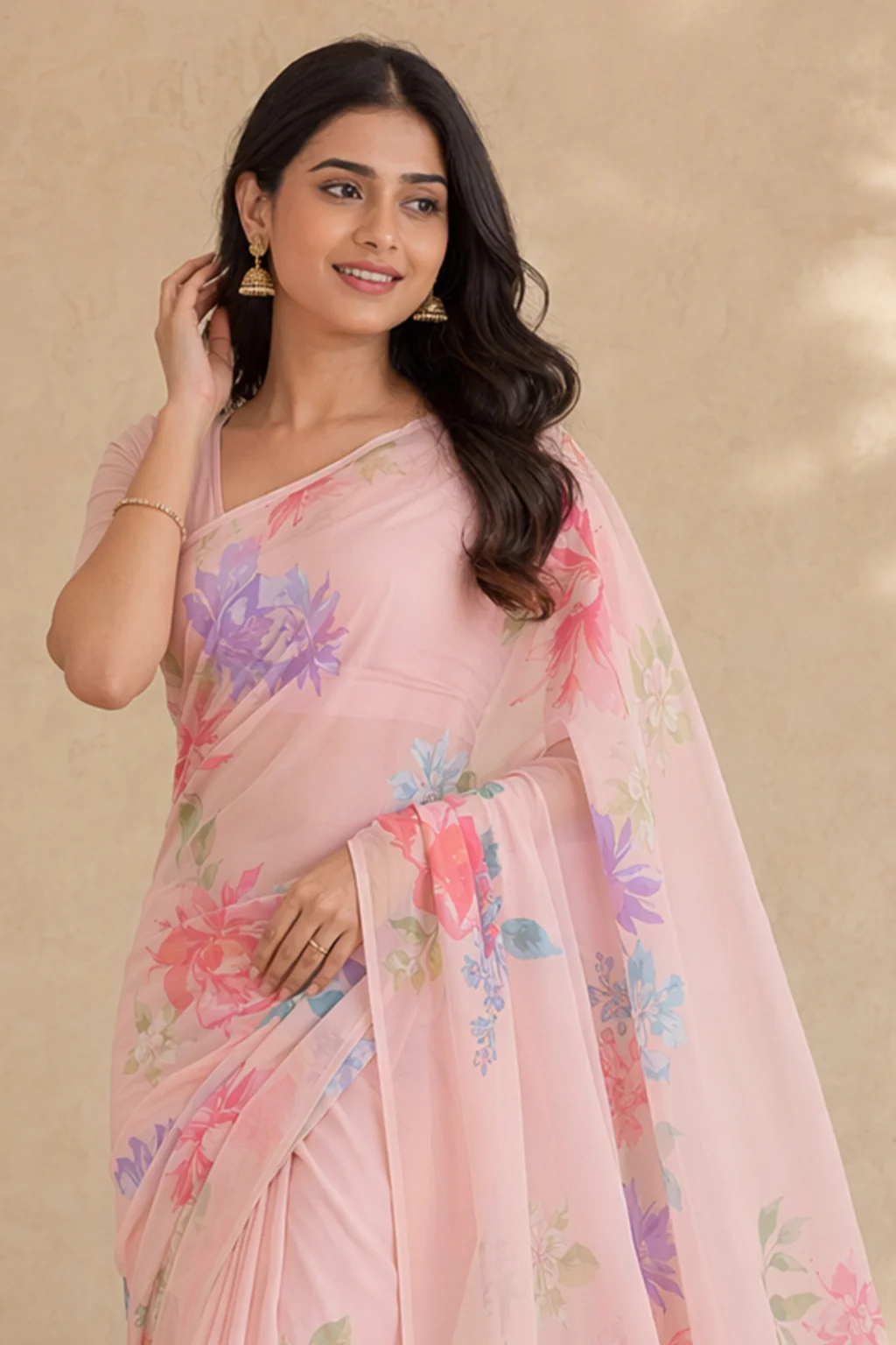 Pink Handloom Chiffon Pure Silk Saree With Blouse Piece - Image 2
