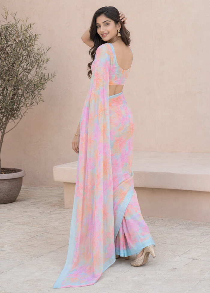 Pink Handloom Chiffon Pure Silk Saree With Blouse Piece - Image 4