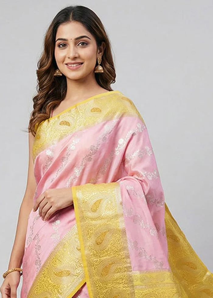Pink Handloom Dupion Pure Silk Saree With Blouse Piece - Image 2