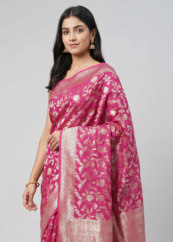 Pink Handloom Dupion Pure Silk Saree With Blouse Piece - Image 2