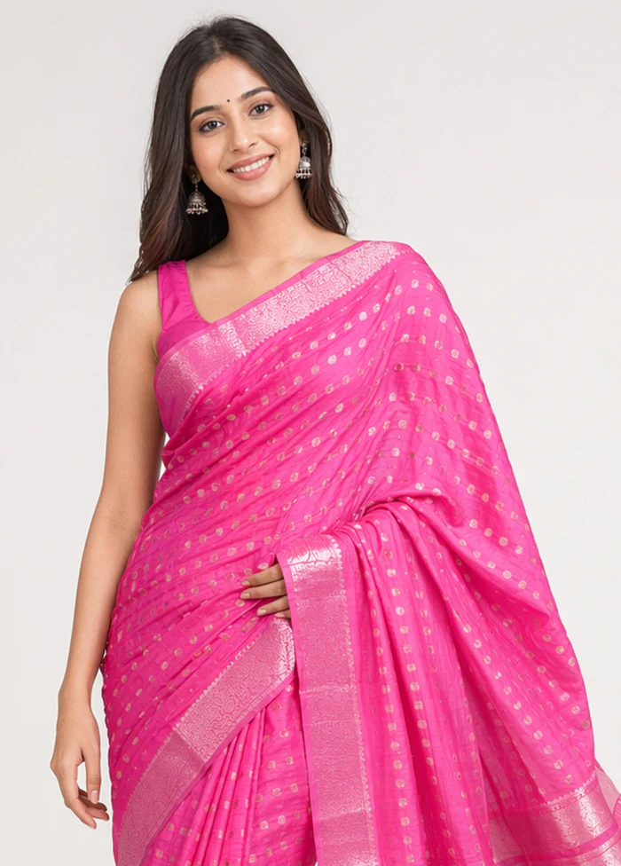 Pink Handloom Dupion Pure Silk Saree With Blouse Piece - Image 2