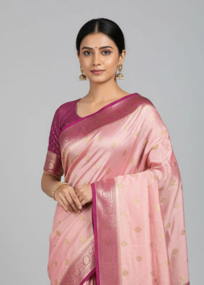 Pink Handloom Dupion Pure Silk Saree With Blouse Piece - Image 2