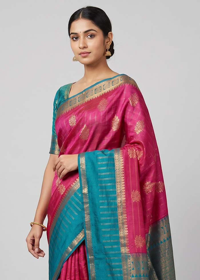 Pink Handloom Dupion Pure Silk Saree With Blouse Piece - Image 2