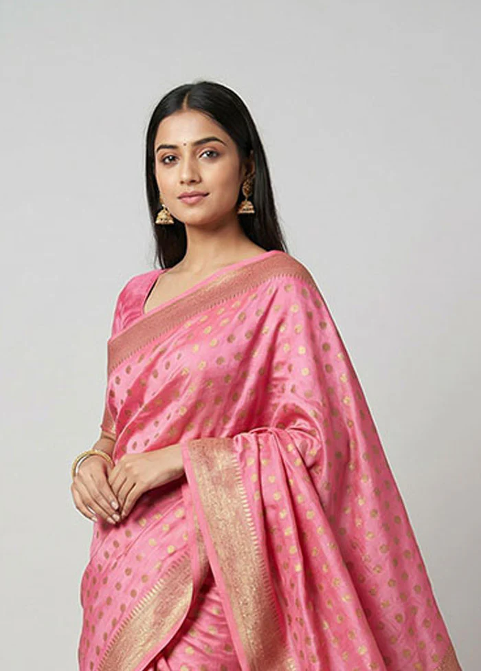 Pink Handloom Dupion Pure Silk Saree With Blouse Piece - Image 2