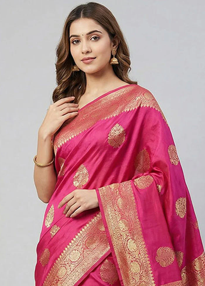 Pink Handloom Dupion Silk Saree With Blouse Piece - Image 2
