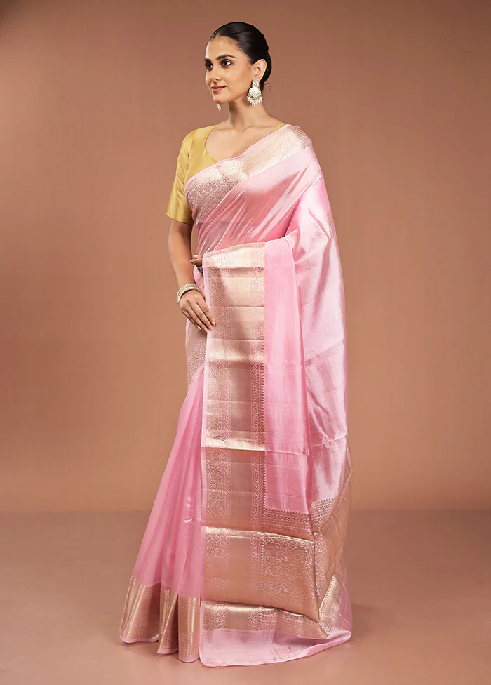 Pink Handloom Dupion Pure Silk Saree With Blouse Piece - Image 4