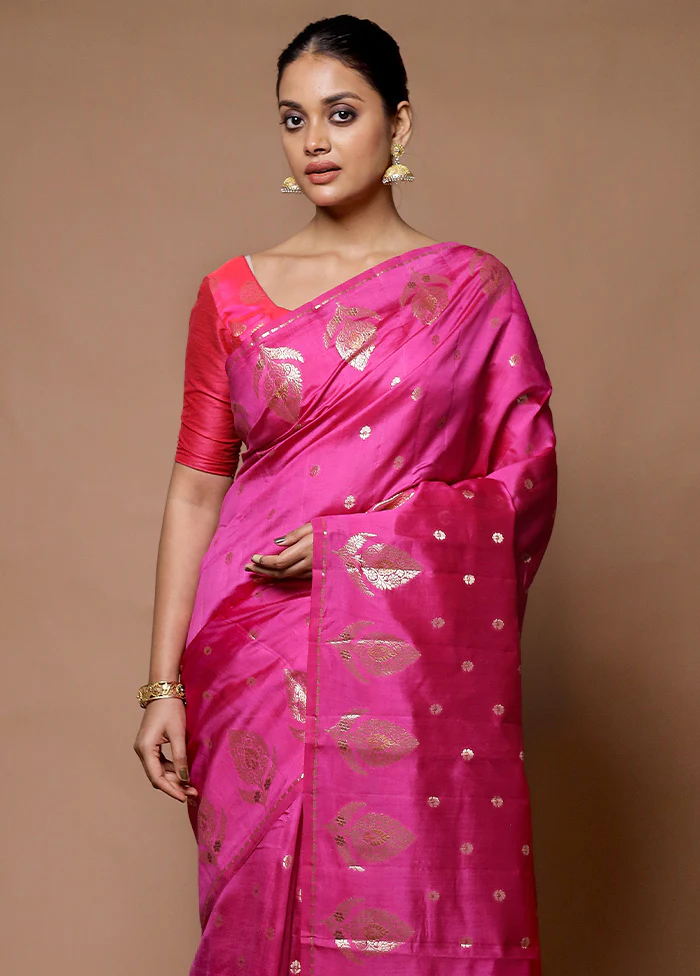 Pink Handloom Dupion Pure Silk Saree With Blouse Piece - Image 2
