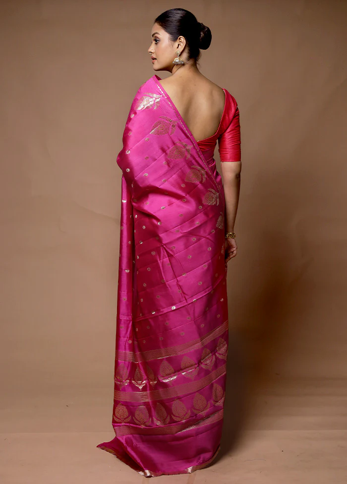 Pink Handloom Dupion Pure Silk Saree With Blouse Piece - Image 3