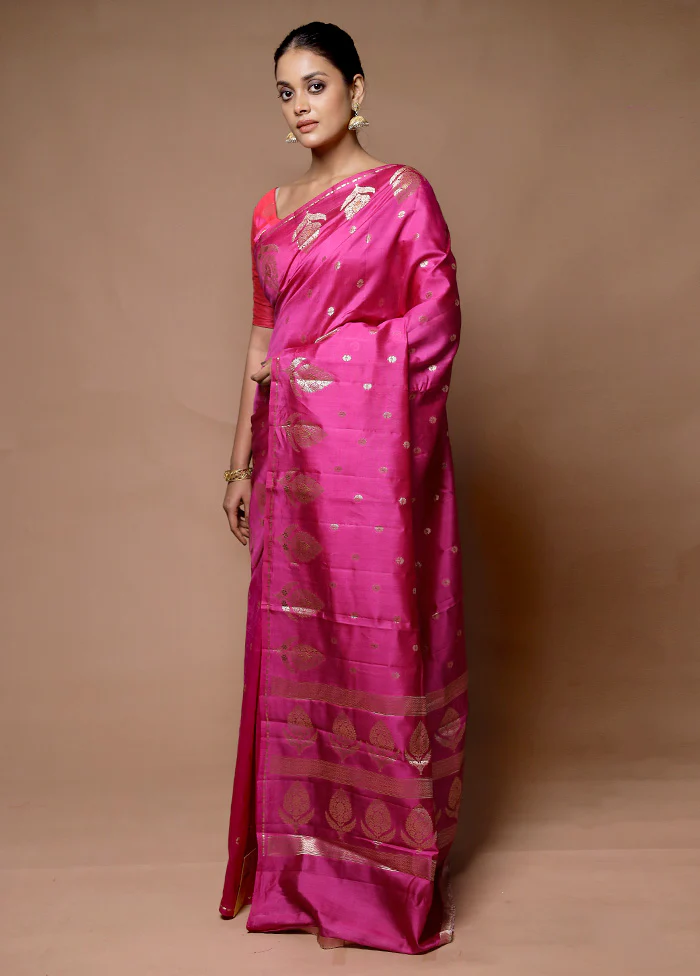 Pink Handloom Dupion Pure Silk Saree With Blouse Piece - Image 4