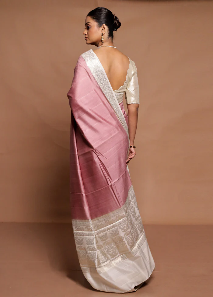 Pink Handloom Dupion Pure Silk Saree With Blouse Piece - Image 3