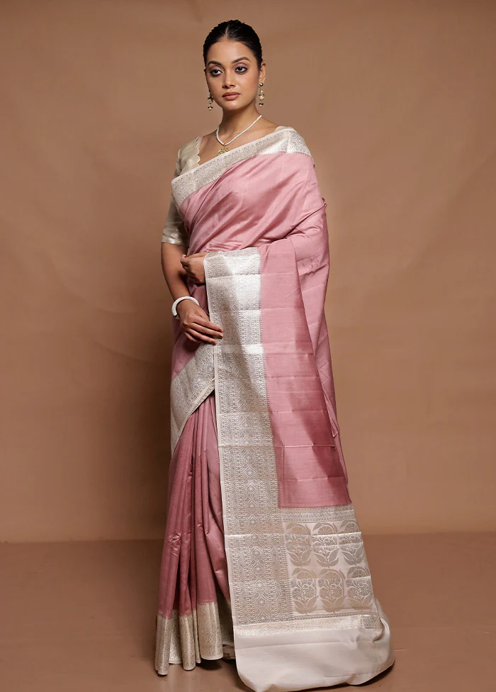 Pink Handloom Dupion Pure Silk Saree With Blouse Piece - Image 4