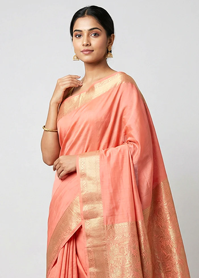 Pink Handloom Dupion Pure Silk Saree With Blouse Piece - Image 2
