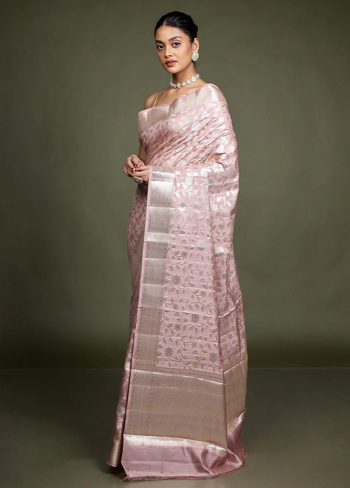 Pink Handloom Dupion Pure Silk Saree With Blouse Piece - Image 4