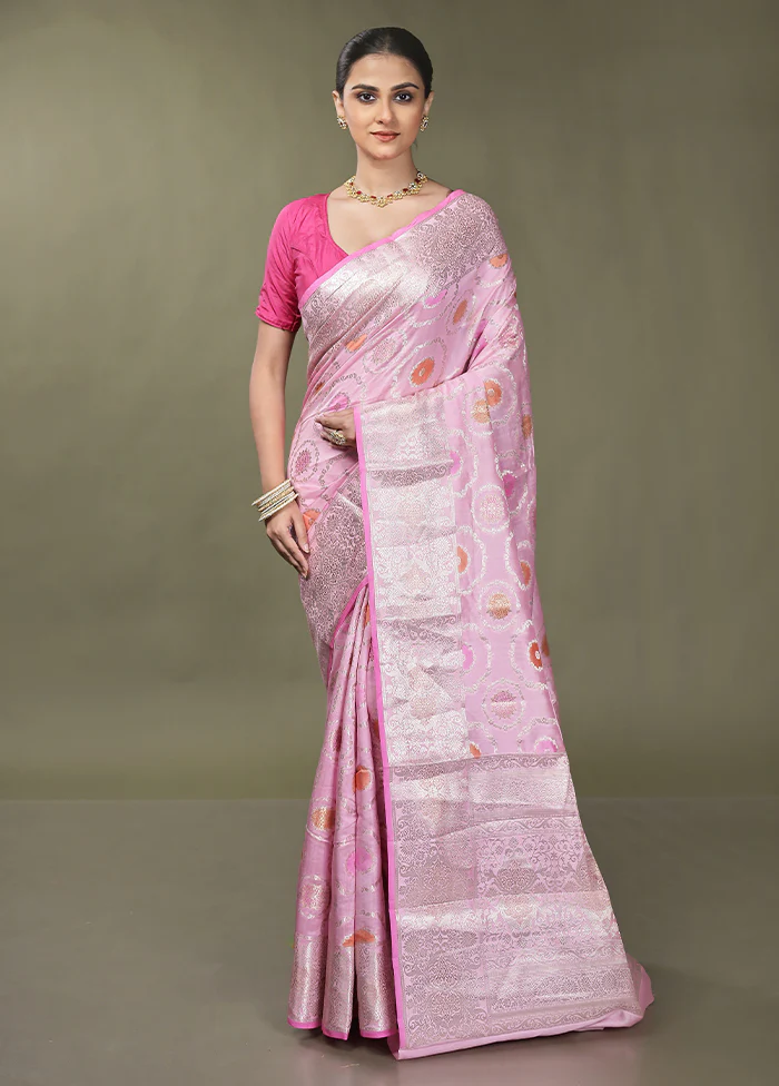 Pink Handloom Dupion Pure Silk Saree With Blouse Piece - Image 2