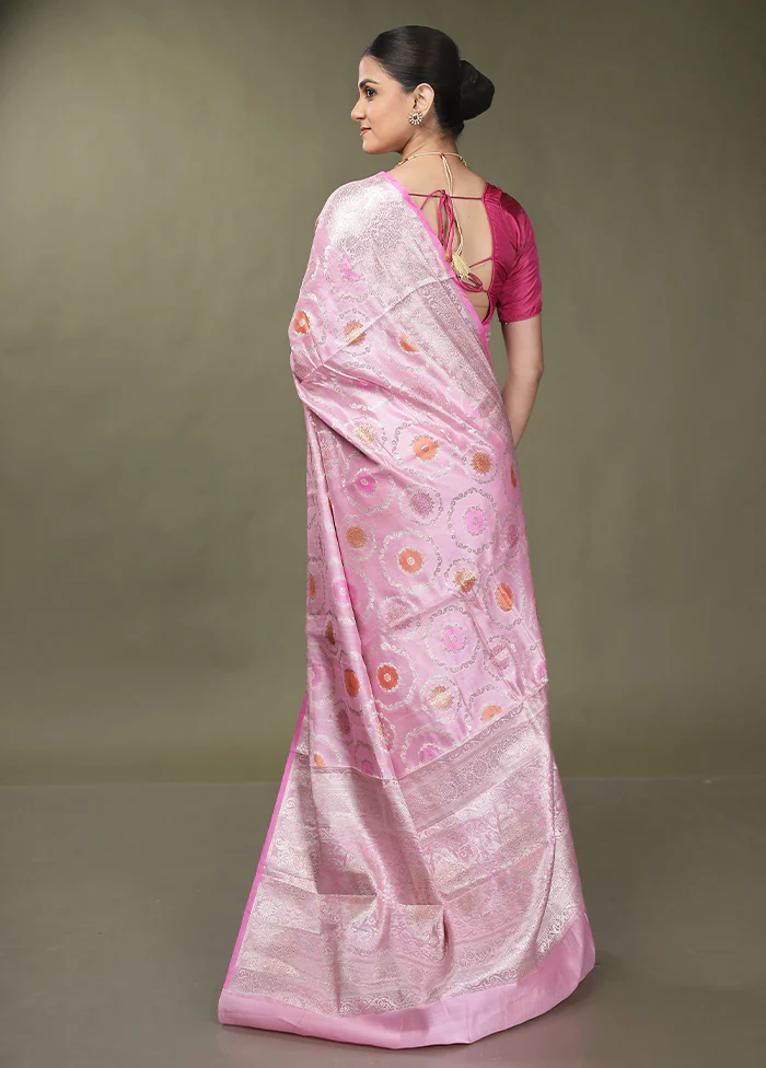Pink Handloom Dupion Pure Silk Saree With Blouse Piece - Image 3