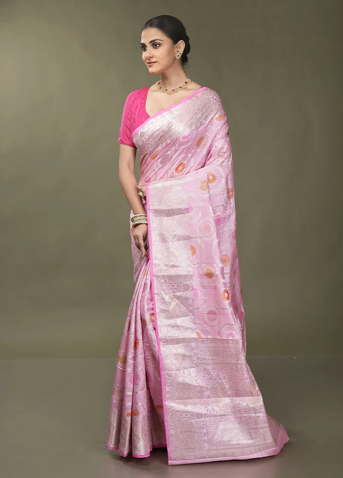 Pink Handloom Dupion Pure Silk Saree With Blouse Piece - Image 4