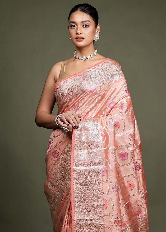 Pink Handloom Dupion Pure Silk Saree With Blouse Piece