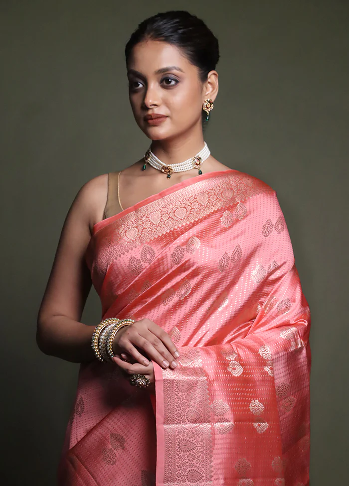 Pink Handloom Dupion Pure Silk Saree With Blouse Piece - Image 2