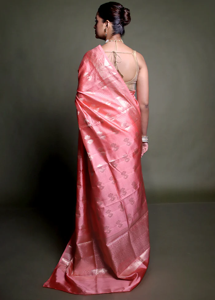 Pink Handloom Dupion Pure Silk Saree With Blouse Piece - Image 3