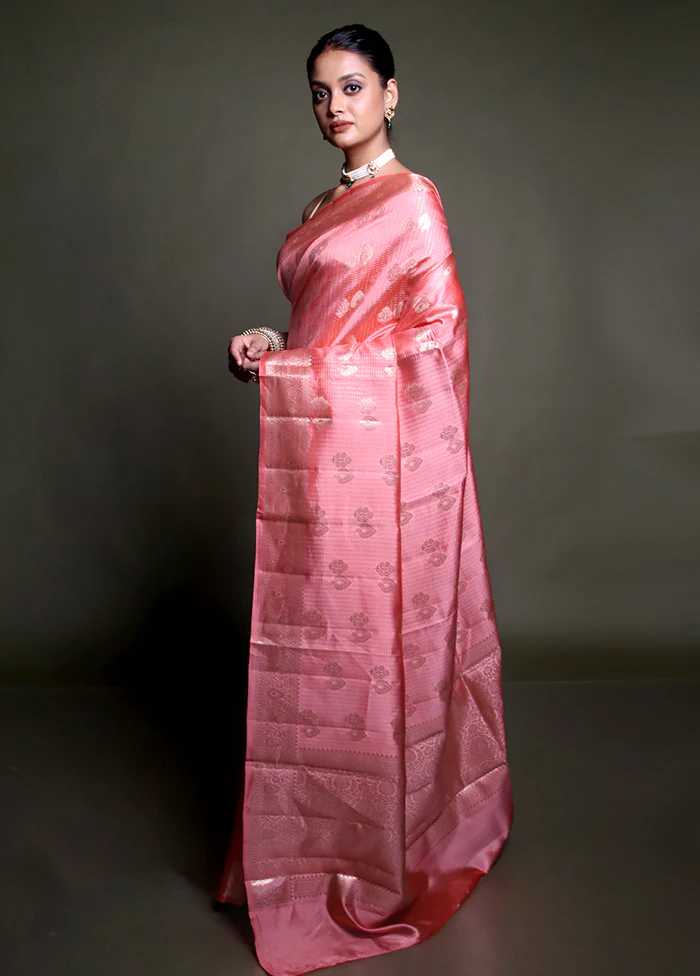 Pink Handloom Dupion Pure Silk Saree With Blouse Piece - Image 4
