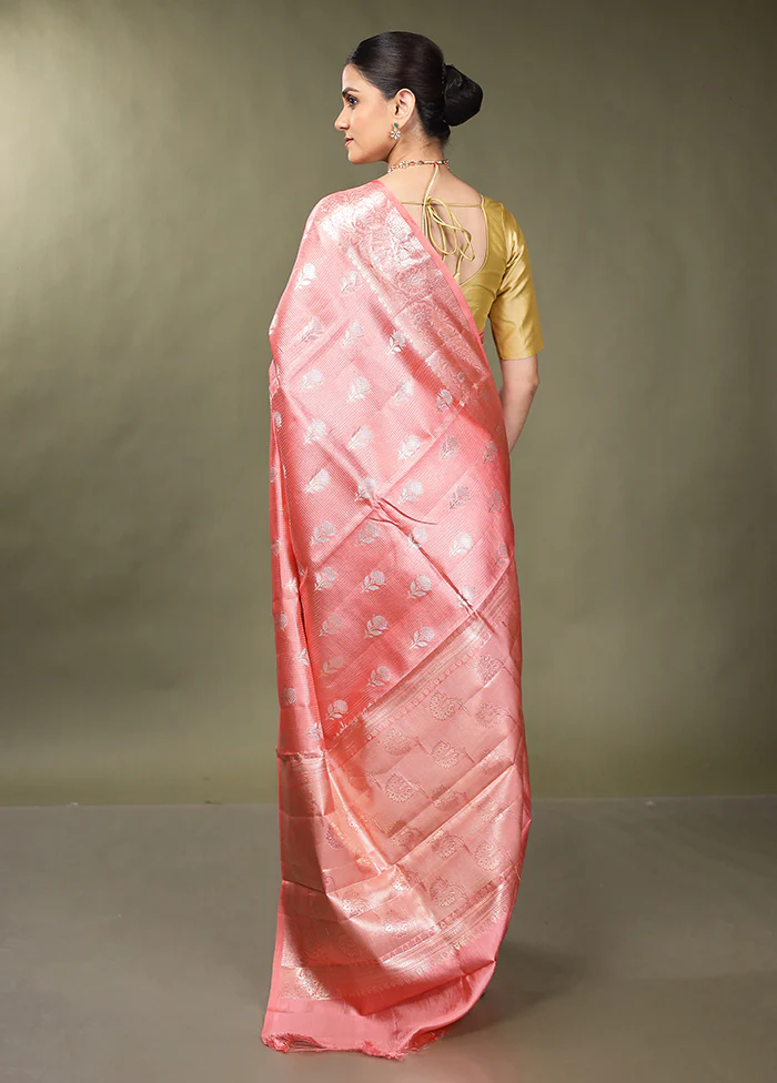 Pink Handloom Dupion Pure Silk Saree With Blouse Piece - Image 3
