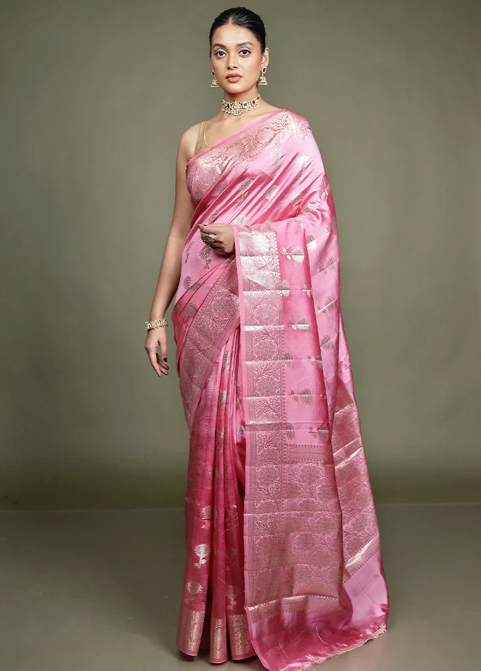 Pink Handloom Dupion Pure Silk Saree With Blouse Piece - Image 2