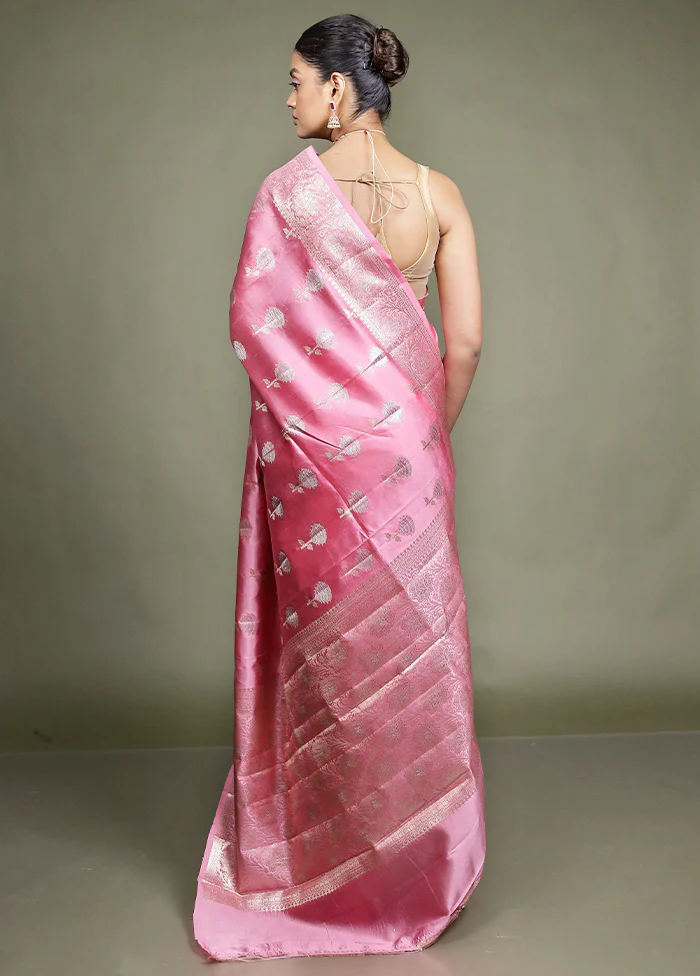 Pink Handloom Dupion Pure Silk Saree With Blouse Piece - Image 3