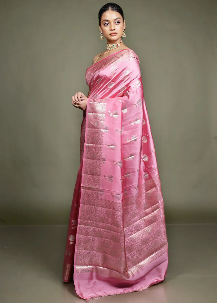 Pink Handloom Dupion Pure Silk Saree With Blouse Piece - Image 4