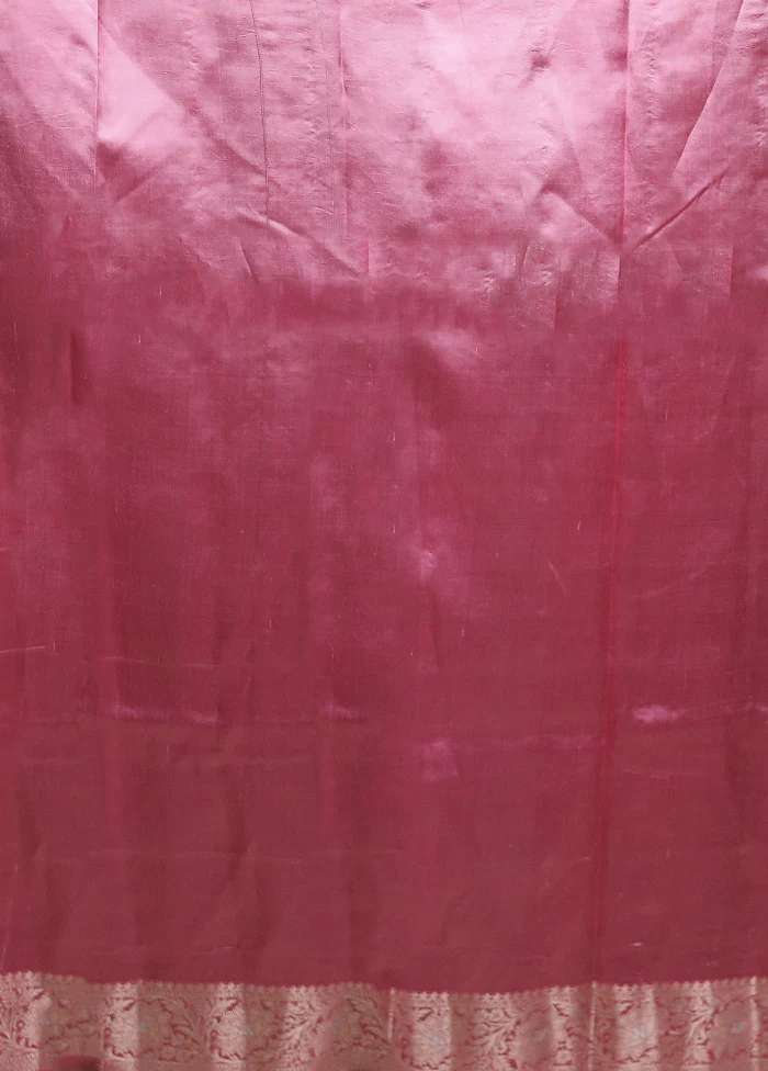 Pink Handloom Dupion Pure Silk Saree With Blouse Piece - Image 5